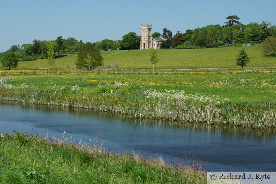 The Church of St Mary Magdalene, seen from the west bank of the River Croome, Worcestershire