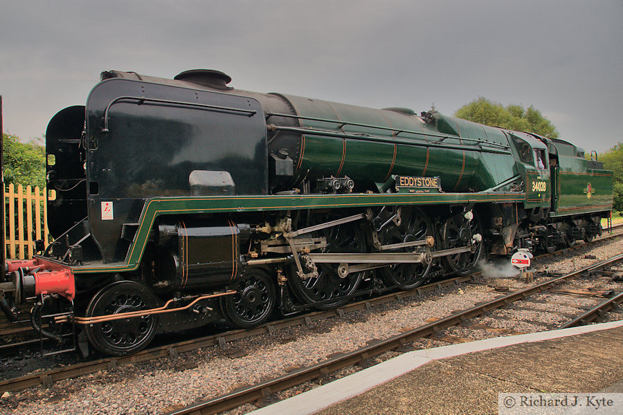 SR "West Country" class no 34028 Eddystone at Corfe Castle, Swanage Railway
