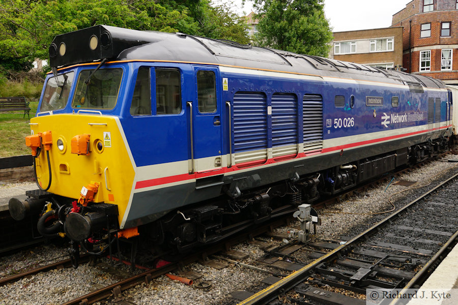 Class 50 diesel no. 50026 "Indomitable" at Swanage Railway Station