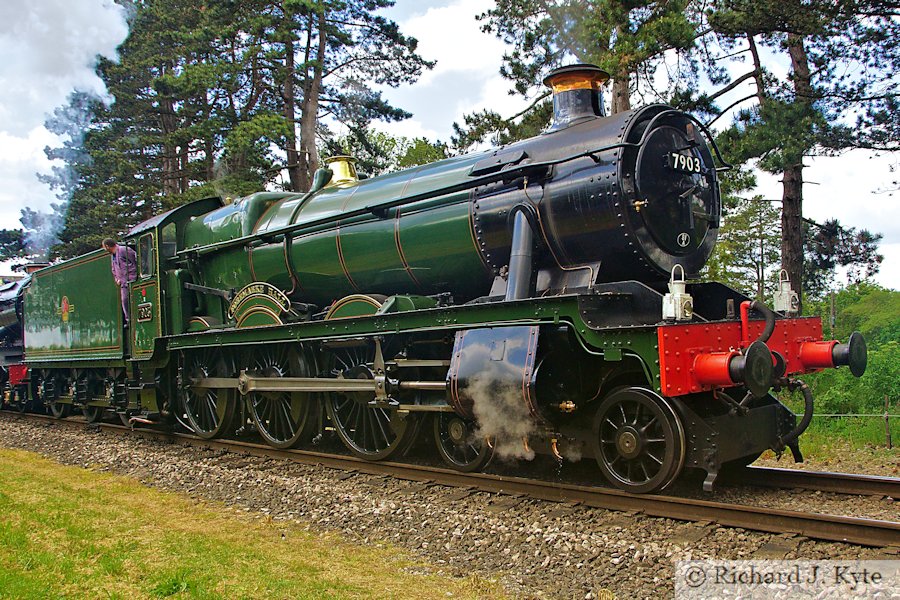 GWR "Modified Hall" class no. 7903 "Foremarke Hall" departs Gotherington, Gloucestershire Warwickshire Railway
