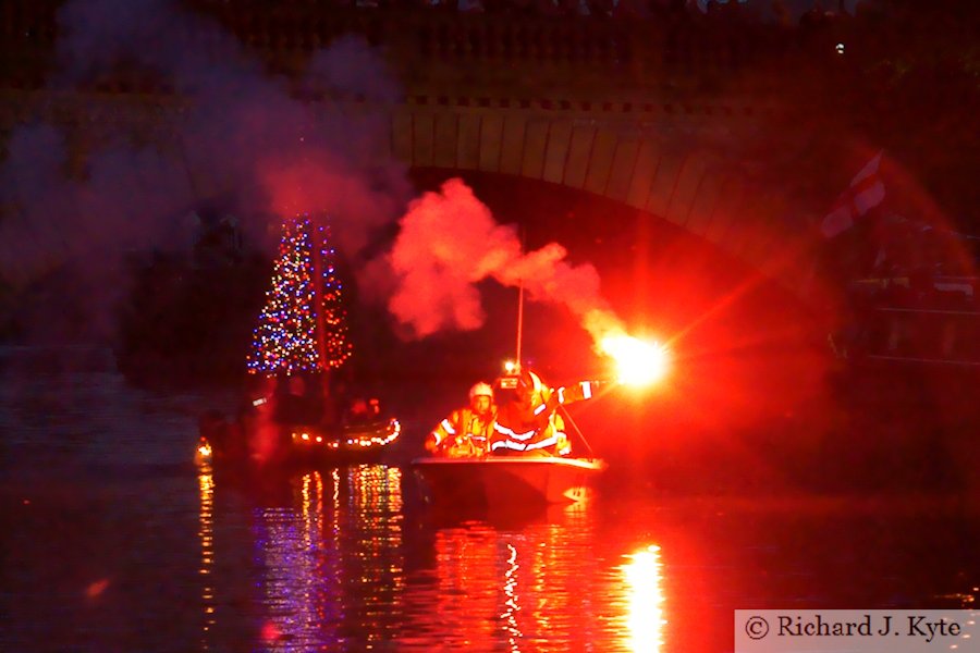 The Rescue Boat fires a flare to start the Night Parade, Evesham River Festival 2011