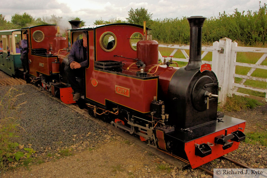 "Ruby" pilots "Monty", heading for Country Park Halt, Evesham Vale Light Railway Heritage Transport Gala 2021