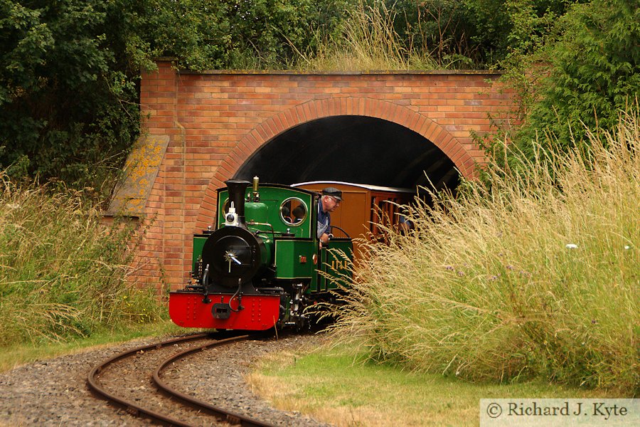 "St Egwin" exits the tunnel, Evesham Vale Light Railway