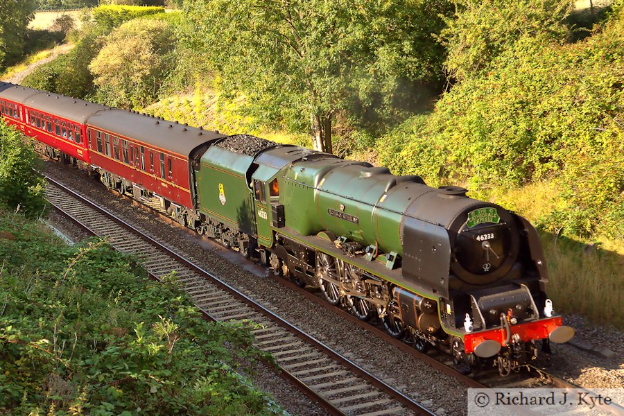 LMS Princess Coronation class no. 46233 Duchess of Sutherland passes through  Bredon with the Cathedrals Express