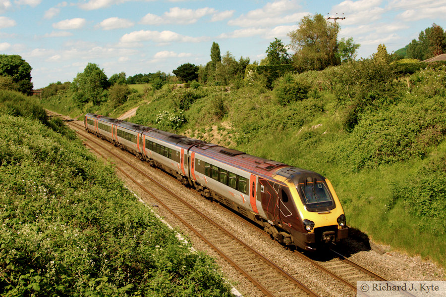 Cross Country (XC) Class 221 DMU no. 221126 passes through Bredon, Worcestershire on 1V58 Newcastle to Penzance, June 2021