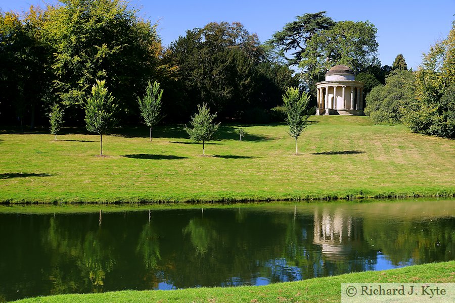 Looking across the Worthies' River towards the Temple of Ancient Virtue, Stowe Landscape Gardens, Buckinghamshire