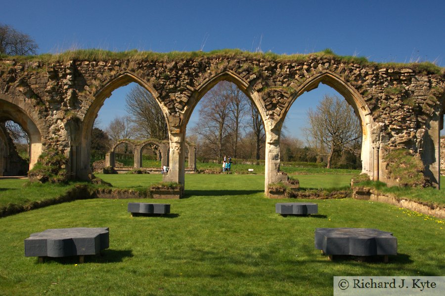 Looking west into the cloister from the chapter house, Hailes Abbey, Gloucestershire, 