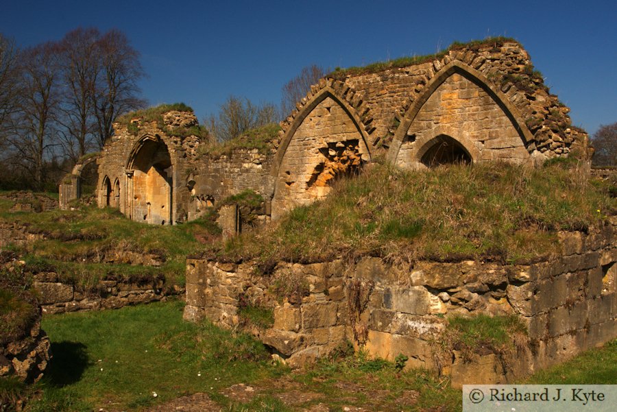 Looking into the Warming House from the Undercroft, Hailes Abbey, Gloucestershire