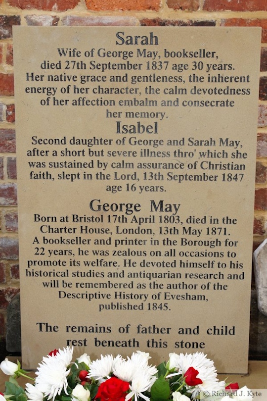 The new headstone for George May's Grave, Unitarian Chapel, Evesham, Worcestershire