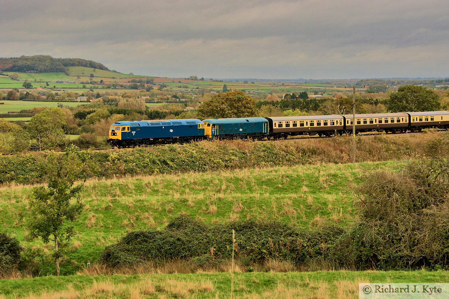 Class 47 Diesel no. 47105 and Class 24 Diesel no. D5081 head west at Far Stanley, Gloucestershire Warwickshire Railway 40th Anniversary Gala