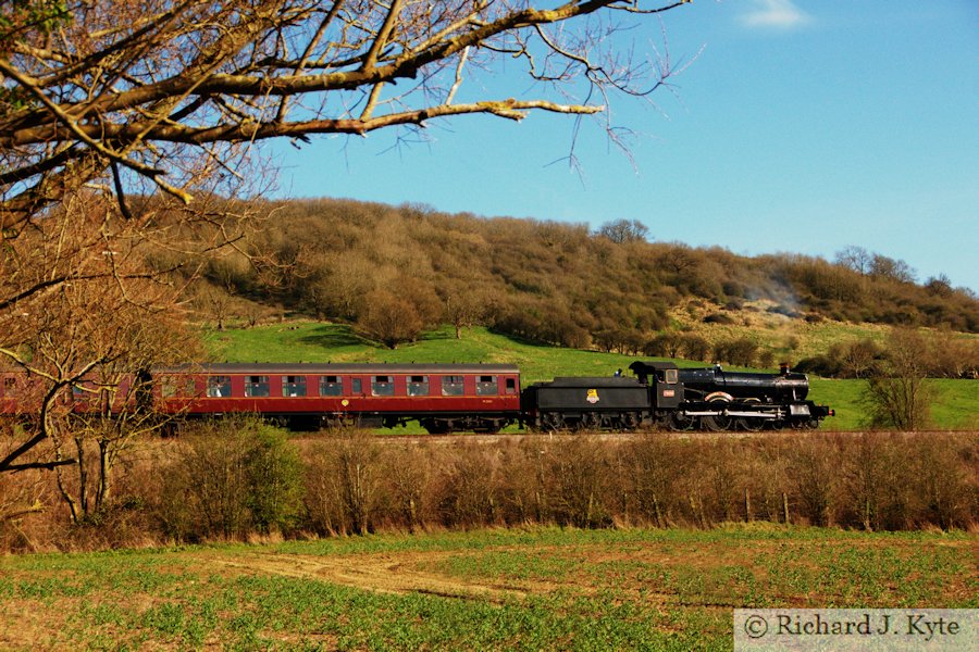 GWR Manor Class no. 7820 Dinmore Manor departs Gotherington, Gloucestershire Warwickshire Railway
