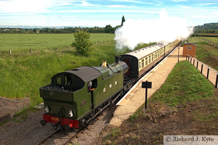 GWR 42xx class no. 4270 passes the site of Hayles Abbey Halt, Gloucestershire Warwickshire Railway 