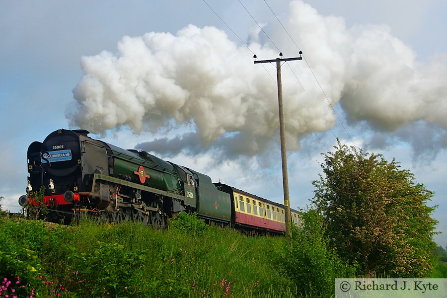 SR Merchant Navy Class no. 35006 Peninsular & Oriental S. N. Co departs Toddington, Gloucestershire Warwickshire Railway