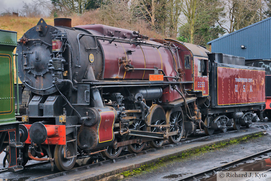 United States Army Transport Corps Class S160 no. 2253 Omaha on shed at Bridgnorth, Severn Valley Railway