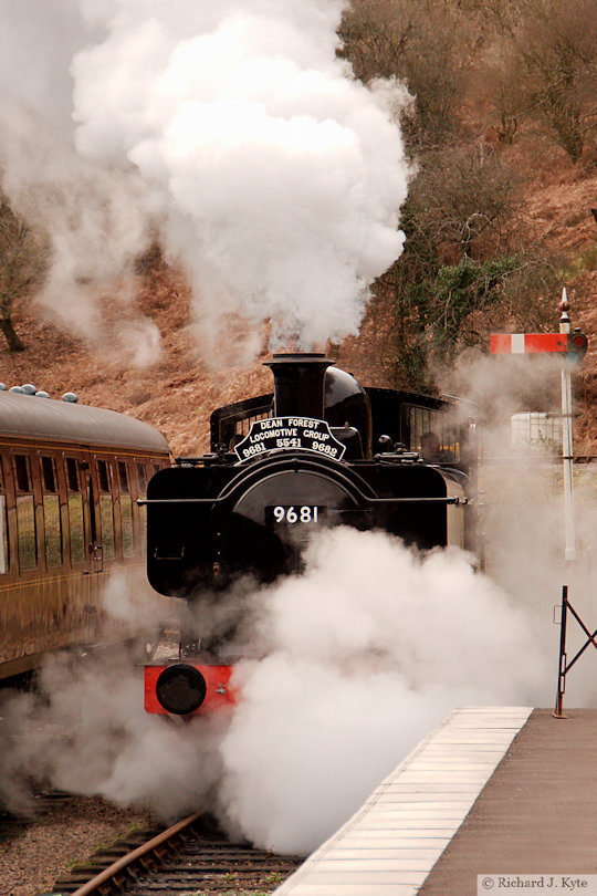 GWR 8750 class no. 9681 runs into Norchard Low Level, Dean Forest Railway, Gloucestershire