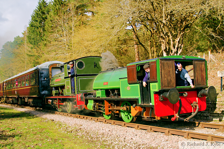 "Judy" pilots "Uskmouth No. 1" approaching Whitecroft, Dean Forest Railway, Gloucestershire