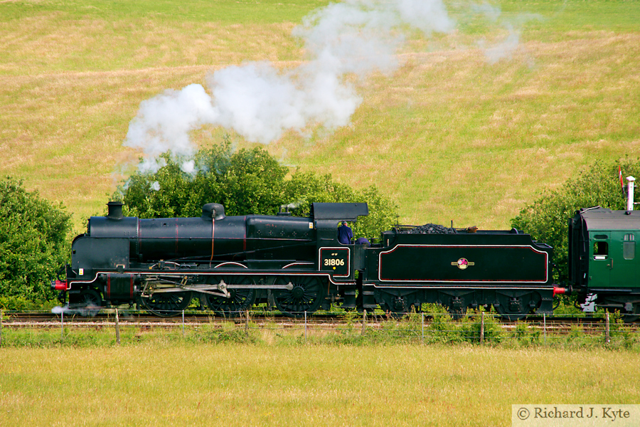 SR U Class 2-6-0 no. 31806 departs Harmans Cross, Swanage Railway