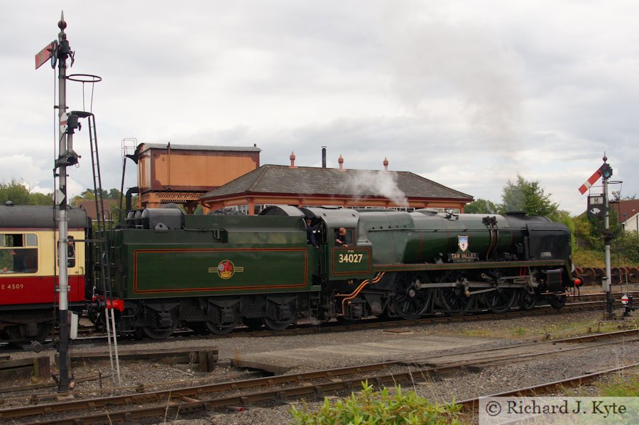 SR West Country class no 34027 Taw Valley departs Kidderminster, Severn Valley Railway