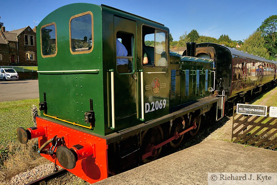 Class 03 Diesel no. D2069 (TOPS 03069) arrives at Lydney Town, bound for Lydney Junction, Dean Forest Railway Diesel Gala