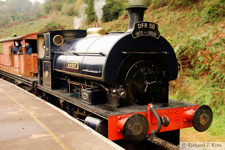 Peckett no. 1722 "Rocket" at Norchard High Level with a "Queen Mary" Brakevan, Dean Forest Railway 50th Anniversary Gala