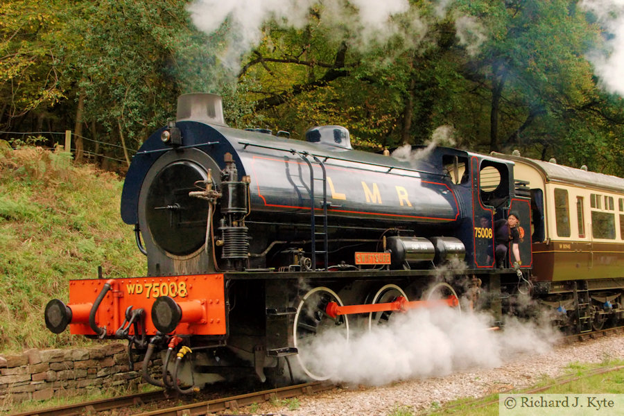 Hunslet WD no. 75008 "Swiftsure" arrives at Parkend, Dean Forest Railway 50th Anniversary Gala