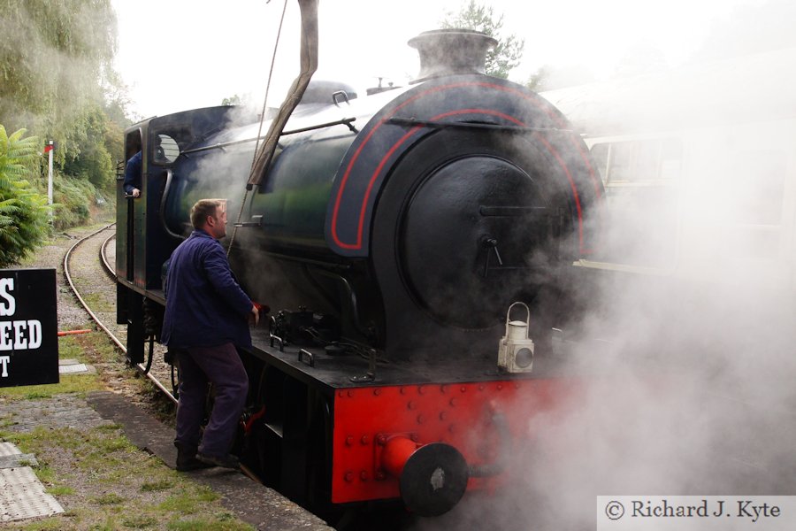 Hunslet Austerity 3806 Wilbert takes on water at Parkend, Dean Forest Railway