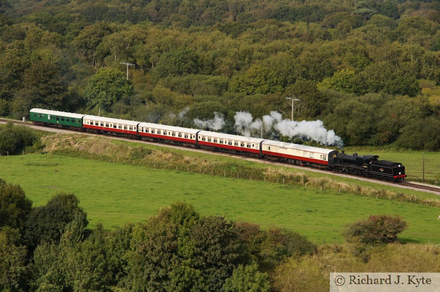 SR U Class no. 31806 approaches Corfe Castle Station, Swanage Railway